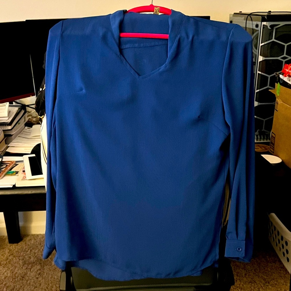 Long Sleeve Formal Blue Top